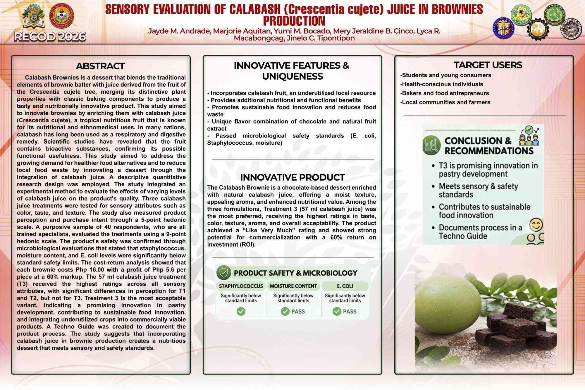 Sensory Evaluation of Calabash (Crescentia cujete) Juice in Brownies Production